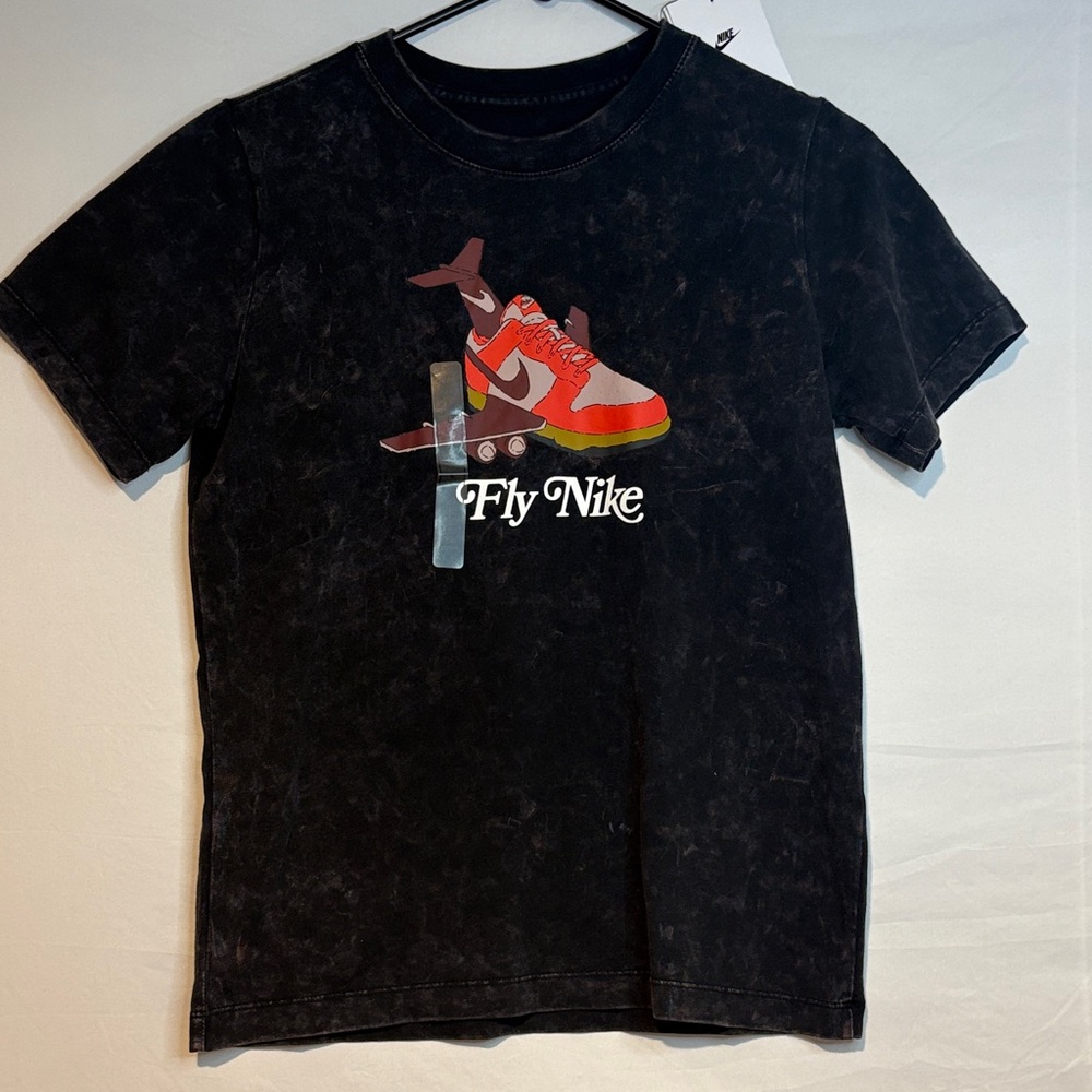 NWT Nike Unisex 'Fly Nike' Dunk T-shirt, Black Marbled, Size L